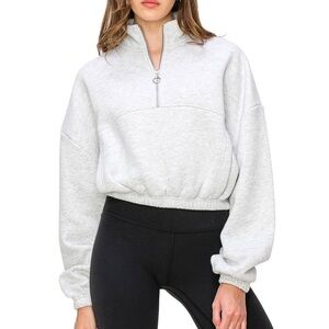 Lazy Sunday Half Zipped Cropped Sweatshirt Women’s Large Heather Gray Athleisure